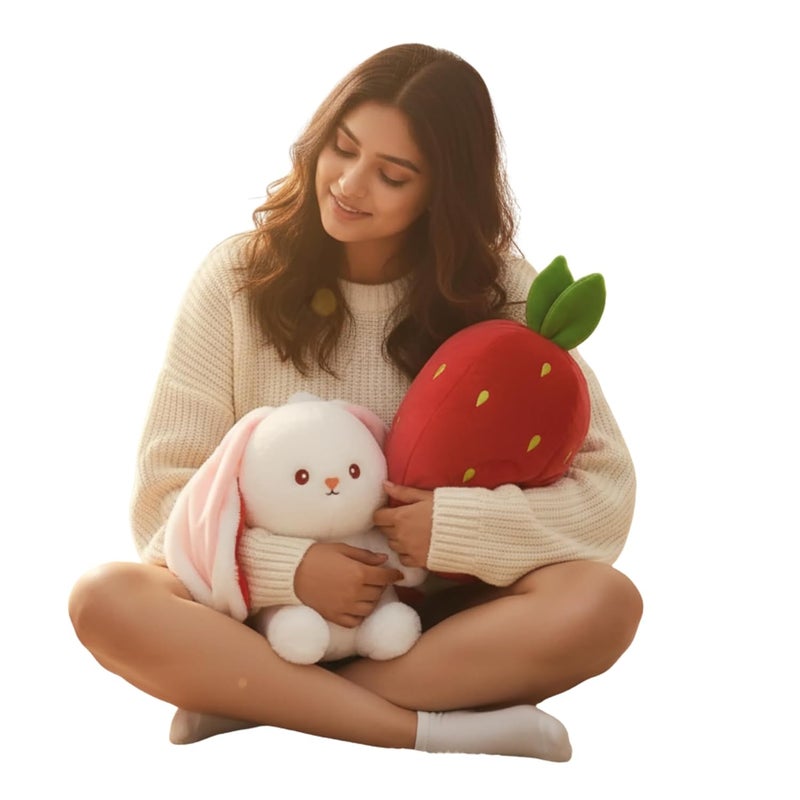 Fusked Flufies Breathing Teddy Soft Toy - 25 cm Sensory Musical Rabbit with Strawberry - Image 4